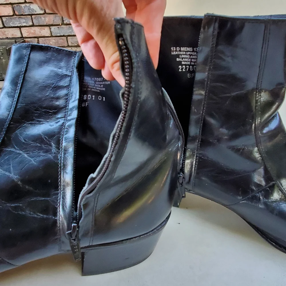 Florsheim Mens's Leather Upper Ankle Boots Size 13 D Made In India. EPWC. Black